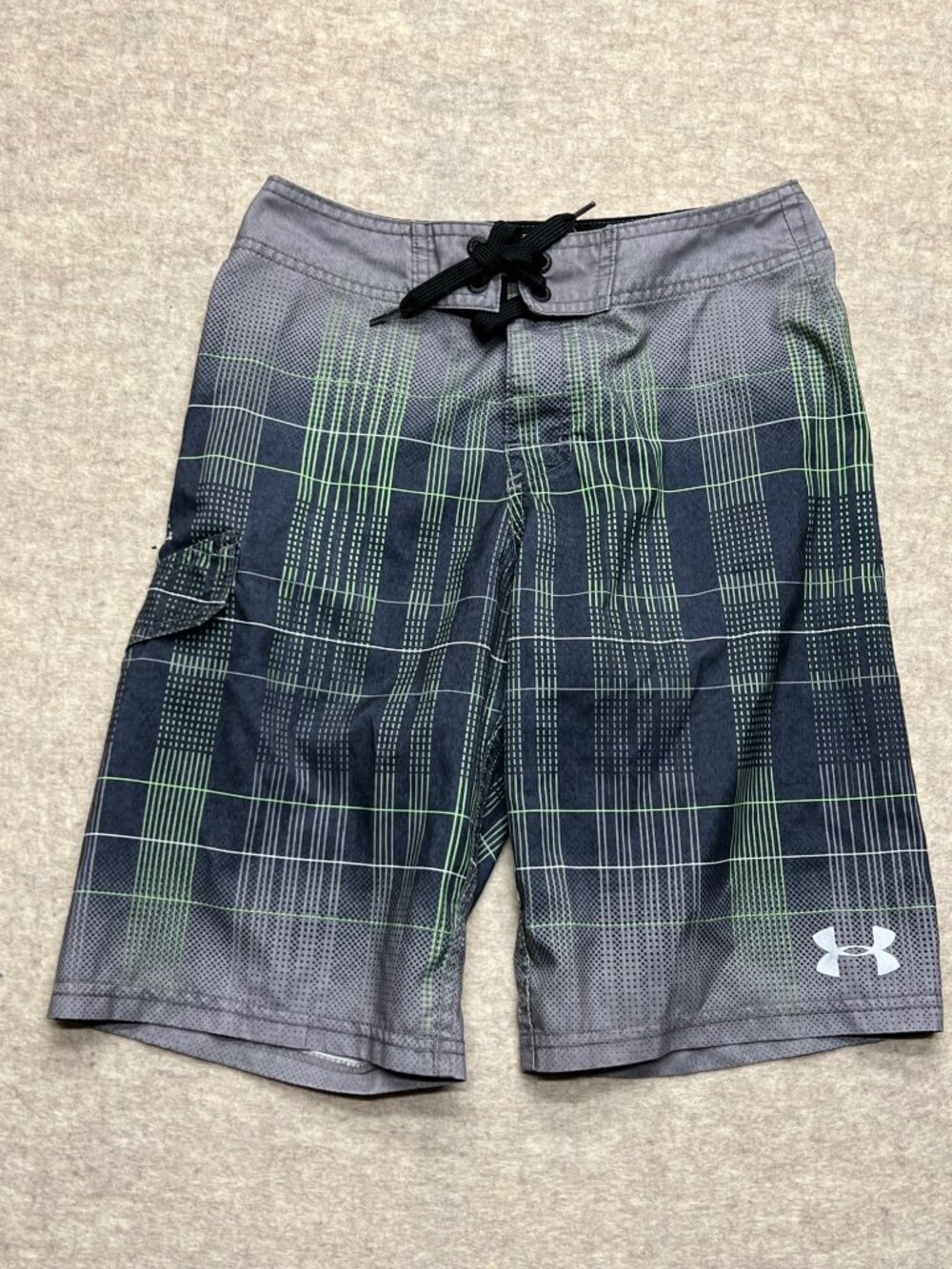 Under Armour Boys Plaid Swim Board Shorts Trunks 26" Waist Plaid Summer Pocket